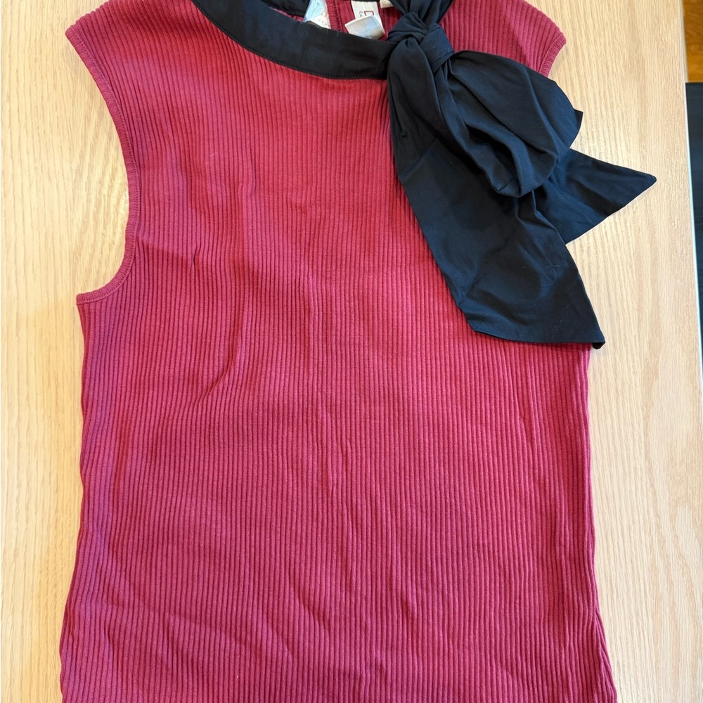 Anthropologie Red Ribbed Sleeveless Blouse with Tie Front